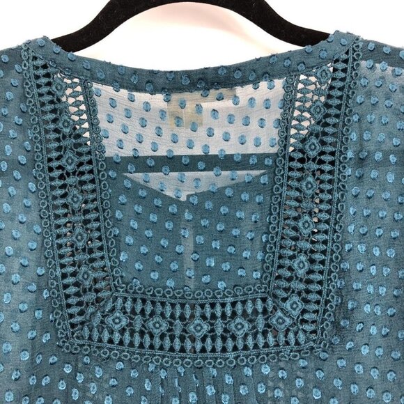 Anthropologie teal Grassland short sleeve sheer  blouse Silk blend size XS - Picture 12 of 16
